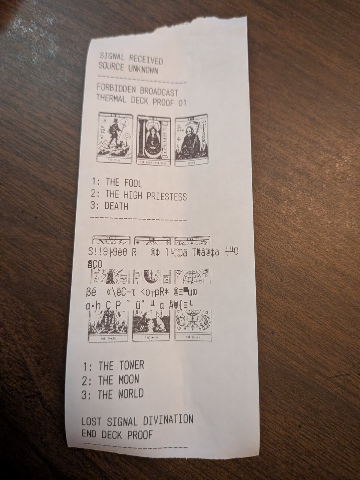 Printed thermal tarot card bitmap test